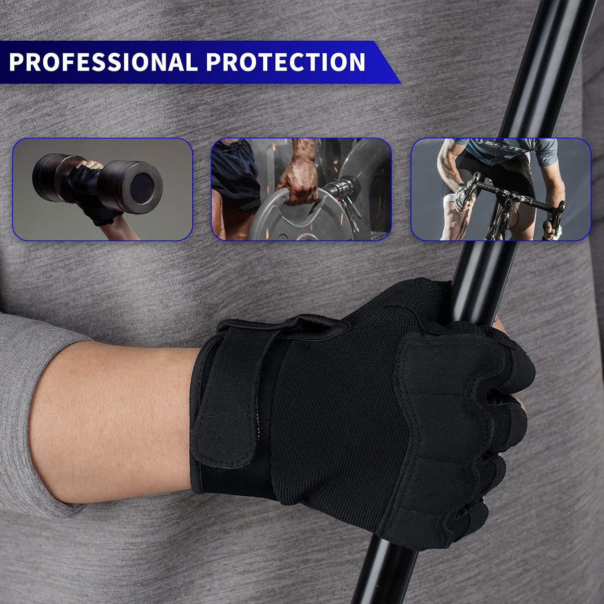 Fingerless Gloves for Men, Breathable Grip Palm Gloves for Motorcycle Riding, Driving, Cycling, Exercise, Workout, Climbing, Hiking and Outdoor Activities M210603