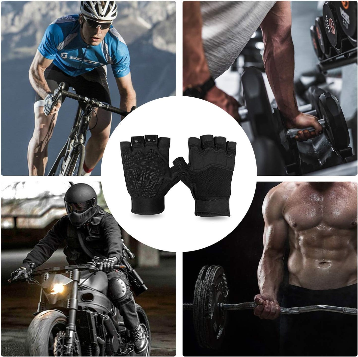 Fingerless Gloves for Men, Breathable Grip Palm Gloves for Motorcycle Riding, Driving, Cycling, Exercise, Workout, Climbing, Hiking and Outdoor Activities M210603