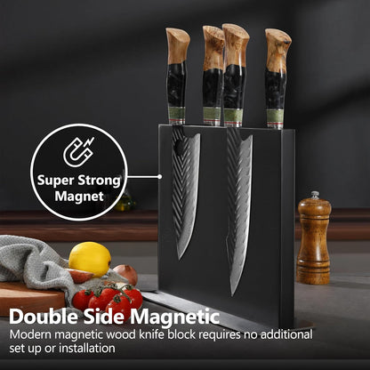 Magnetic Knife Holder, Double Sided Magnetic Knife Block, Ash Wood Rack Magnetic Stands for Multipurpose Storage Knife Holder - 11 x 9.4 Inches