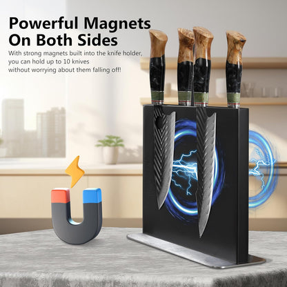 Magnetic Knife Holder, Double Sided Magnetic Knife Block, Ash Wood Rack Magnetic Stands for Multipurpose Storage Knife Holder - 11 x 9.4 Inches