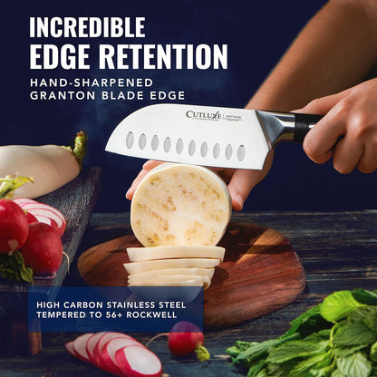 Santoku Knife, 5" Meat & Vegetable Knife for Chopping | Forged High Carbon German Steel, Full Tang Razor Sharp – Ergonomic Handle, Artisan Series