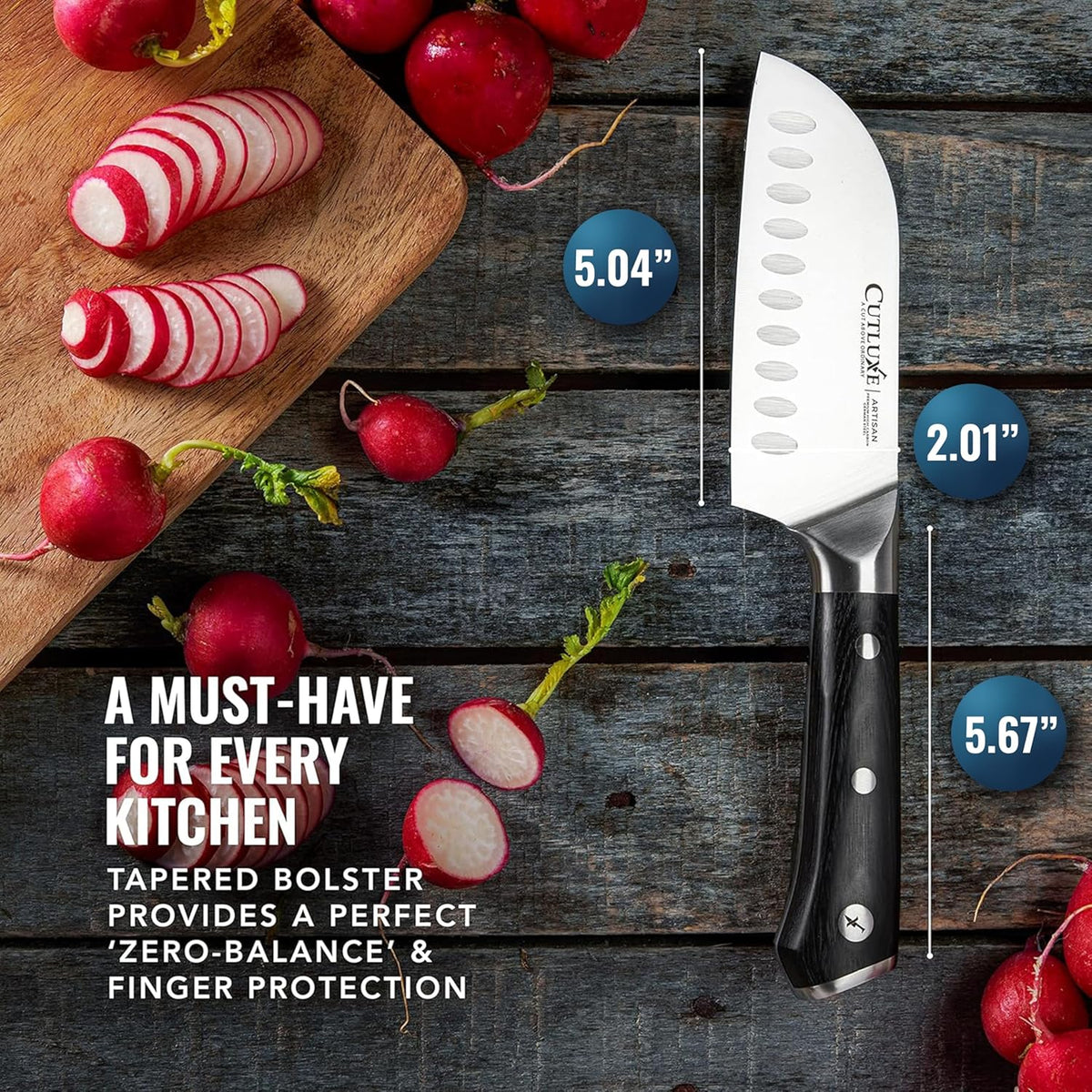 Santoku Knife, 5" Meat & Vegetable Knife for Chopping | Forged High Carbon German Steel, Full Tang Razor Sharp – Ergonomic Handle, Artisan Series