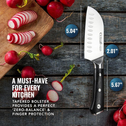 Santoku Knife, 5" Meat & Vegetable Knife for Chopping | Forged High Carbon German Steel, Full Tang Razor Sharp – Ergonomic Handle, Artisan Series
