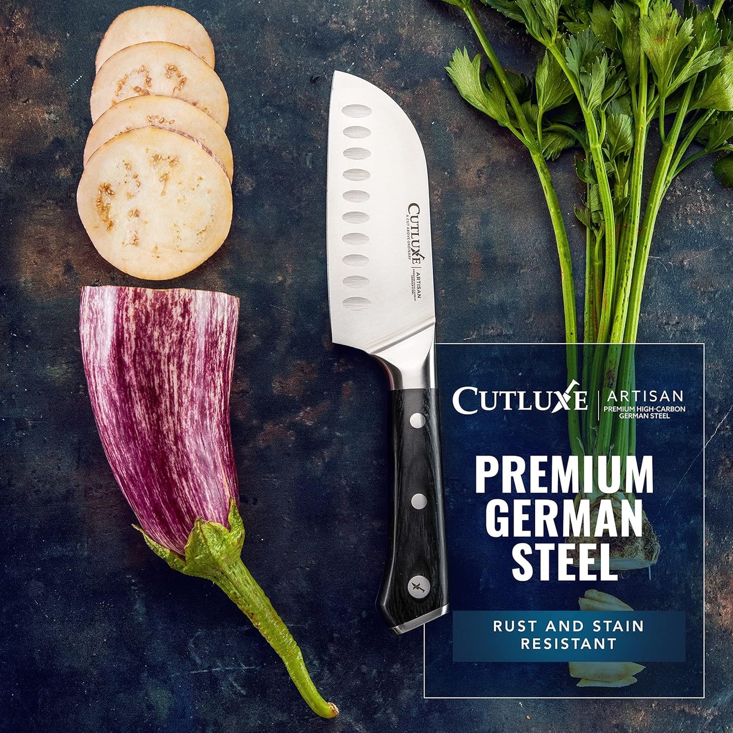 Santoku Knife, 5" Meat & Vegetable Knife for Chopping | Forged High Carbon German Steel, Full Tang Razor Sharp – Ergonomic Handle, Artisan Series