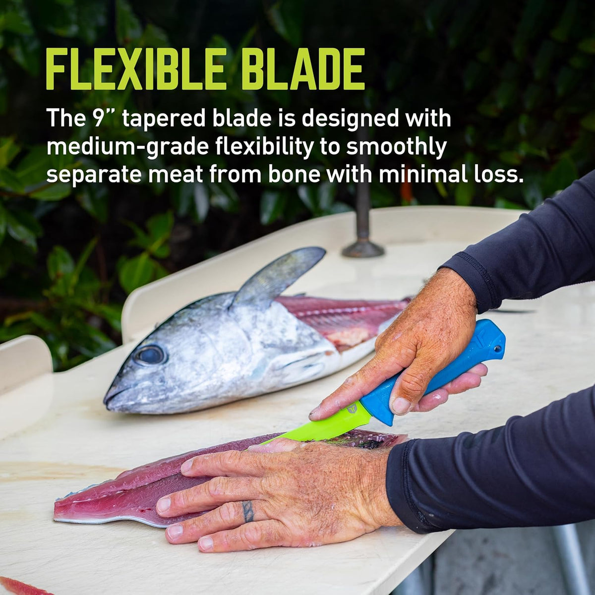 TRUE SYK 7" Fillet Knife, Medium Flex, Hollow Ground Blade, Ideal for Freshwater and Saltwater Filleting, Skinning, and Deboning Fish, 7" Knife,Blue/Green