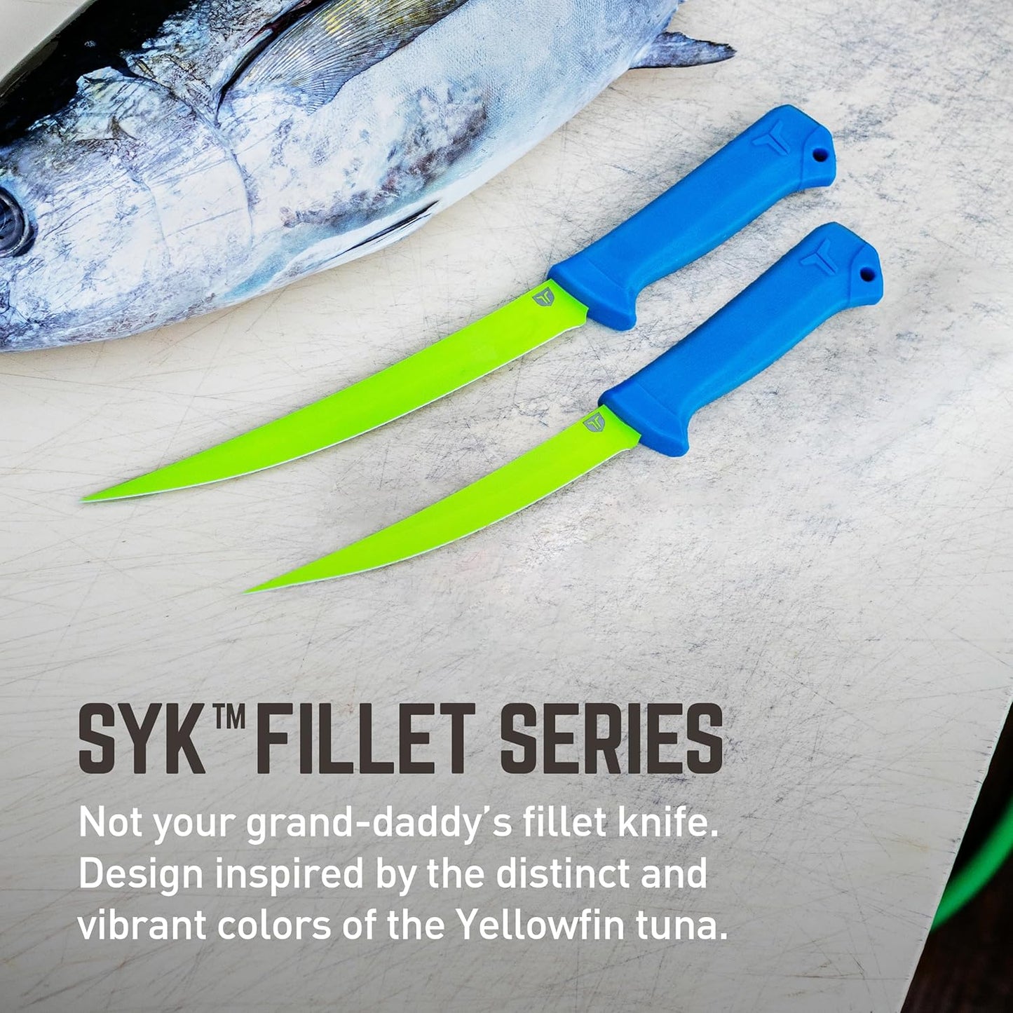 TRUE SYK 7" Fillet Knife, Medium Flex, Hollow Ground Blade, Ideal for Freshwater and Saltwater Filleting, Skinning, and Deboning Fish, 7" Knife,Blue/Green