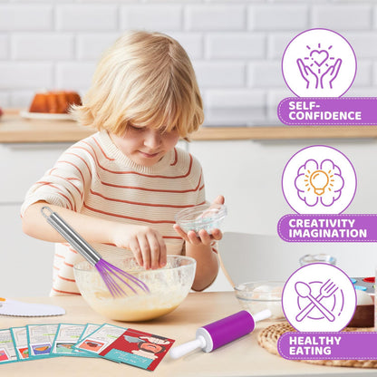 Kids Cooking Sets Real, Kids Cooking and Baking Set with Storage Case Kid Safe Knives Cutting Board Apron Cookbook Toddler Cooking Utensils, Montessori Kitchen Tools, Birthday Gifts for Girls Boys
