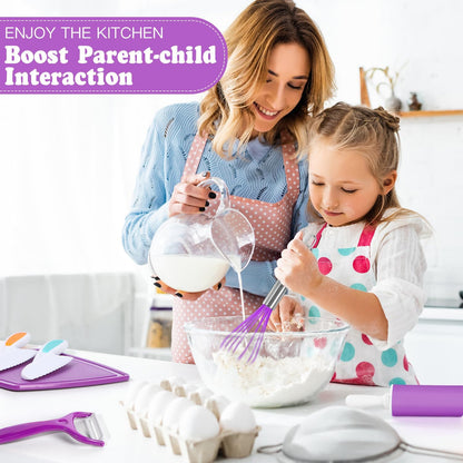 Kids Cooking Sets Real, Kids Cooking and Baking Set with Storage Case Kid Safe Knives Cutting Board Apron Cookbook Toddler Cooking Utensils, Montessori Kitchen Tools, Birthday Gifts for Girls Boys