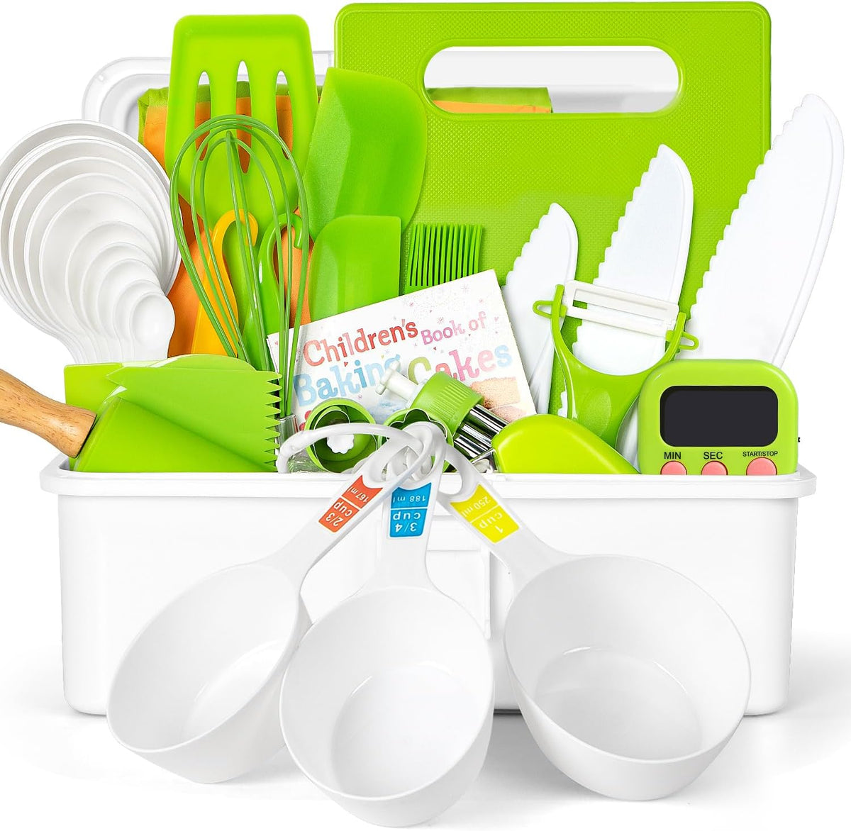 Kids Cooking Sets Real, Kids Cooking and Baking Set with Storage Case Kid Safe Knives Cutting Board Apron Cookbook Toddler Cooking Utensils, Montessori Kitchen Tools, Birthday Gifts for Girls Boys