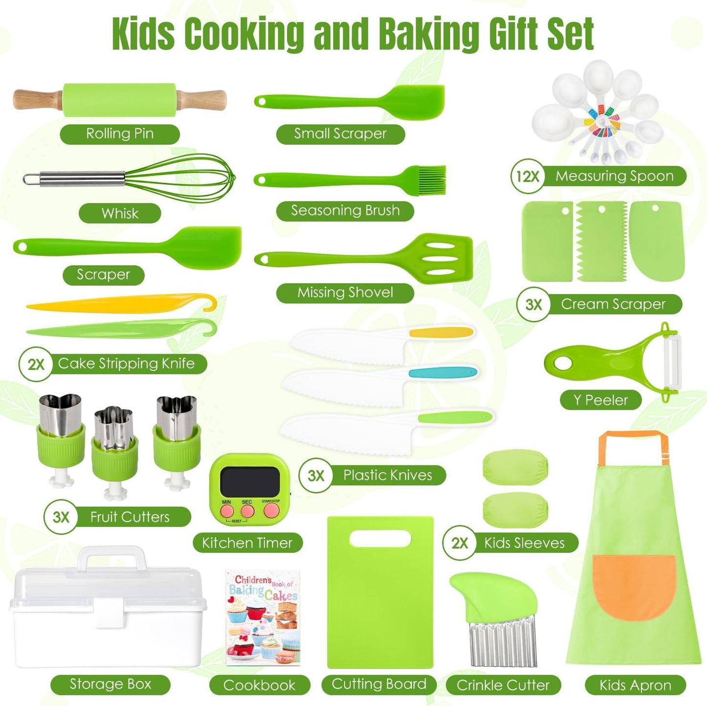 Kids Cooking Sets Real, Kids Cooking and Baking Set with Storage Case Kid Safe Knives Cutting Board Apron Cookbook Toddler Cooking Utensils, Montessori Kitchen Tools, Birthday Gifts for Girls Boys