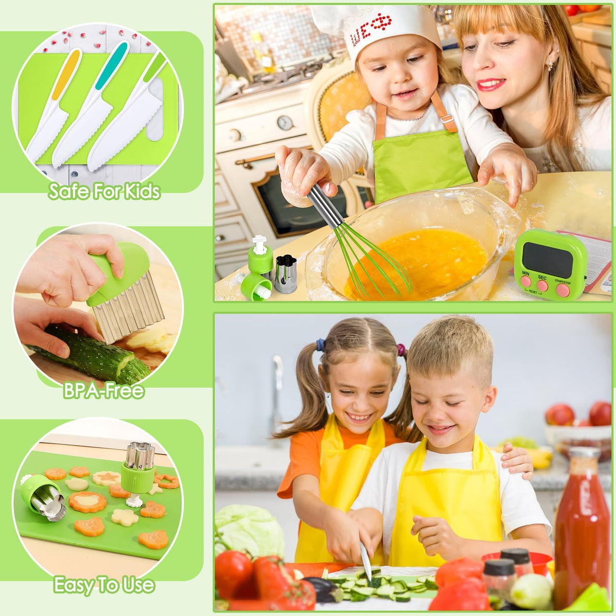 Kids Cooking Sets Real, Kids Cooking and Baking Set with Storage Case Kid Safe Knives Cutting Board Apron Cookbook Toddler Cooking Utensils, Montessori Kitchen Tools, Birthday Gifts for Girls Boys