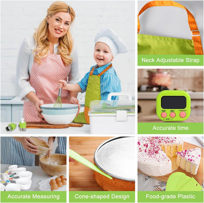 Kids Cooking Sets Real, Kids Cooking and Baking Set with Storage Case Kid Safe Knives Cutting Board Apron Cookbook Toddler Cooking Utensils, Montessori Kitchen Tools, Birthday Gifts for Girls Boys