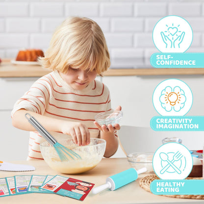 Kids Cooking Sets Real, Kids Cooking and Baking Set with Storage Case Kid Safe Knives Cutting Board Apron Cookbook Toddler Cooking Utensils, Montessori Kitchen Tools, Birthday Gifts for Girls Boys