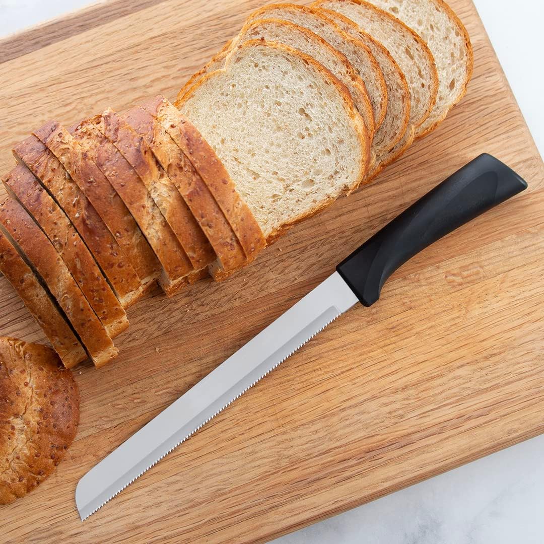 Anthem Series 8" Bread Knife (W443), Black Handle | Stainless Steel Serrated Blade, Black Resin Handle