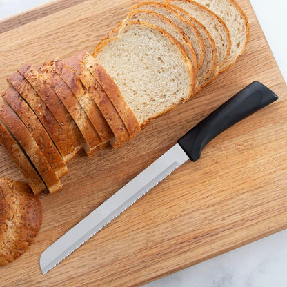 Anthem Series 8" Bread Knife (W443), Black Handle | Stainless Steel Serrated Blade, Black Resin Handle