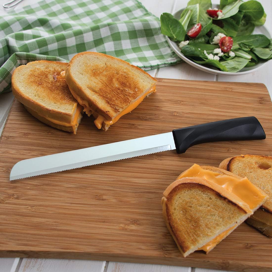 Anthem Series 8" Bread Knife (W443), Black Handle | Stainless Steel Serrated Blade, Black Resin Handle