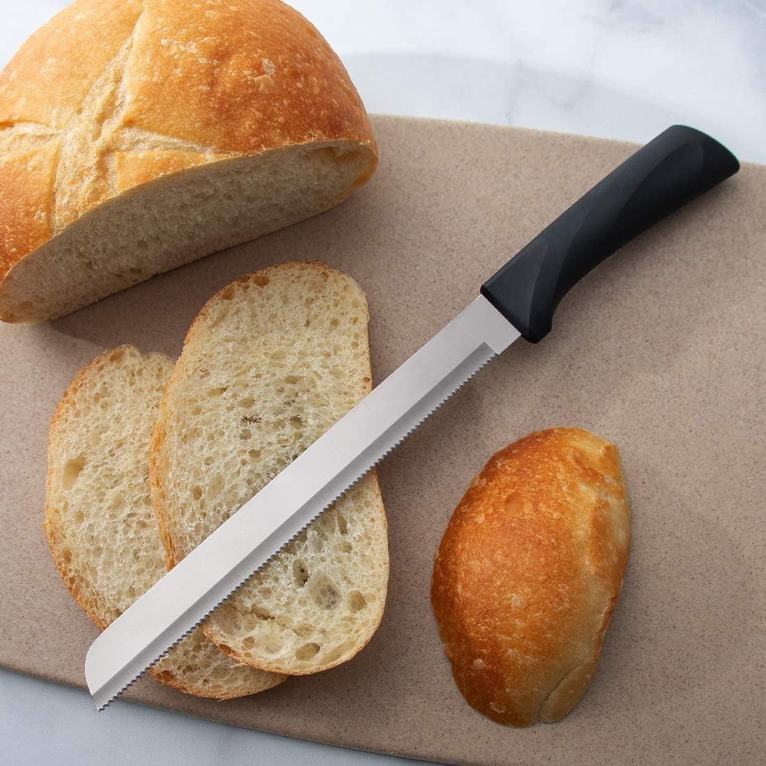 Anthem Series 8" Bread Knife (W443), Black Handle | Stainless Steel Serrated Blade, Black Resin Handle
