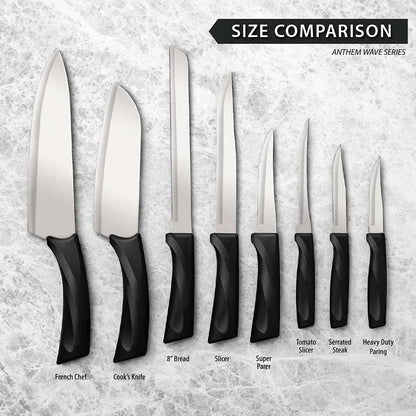 Anthem Series 8" Bread Knife (W443), Black Handle | Stainless Steel Serrated Blade, Black Resin Handle
