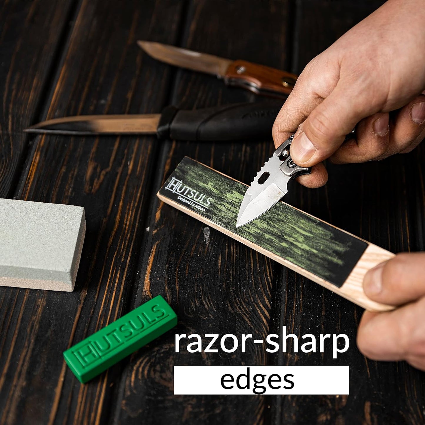 Pocket Knife Strop Kit - Get Razor-Sharp Edges with Pocket Leather Strop for Knife Sharpening, Easy to Use Knife Stropping Kit with Stropping Compound, Stropping Leather Sharpening Strop Block