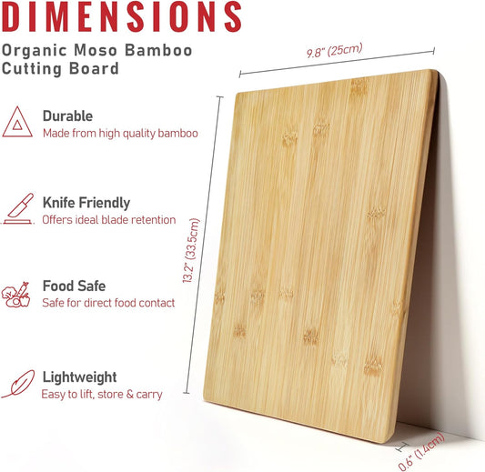 Bamboo Cutting Board for Kitchen - Wood Chopping & Charcuterie Board | Made with Moso Bamboo - Double Sided Pre Oiled (13.2" x 9.8" / 33.5 x 25 cm)