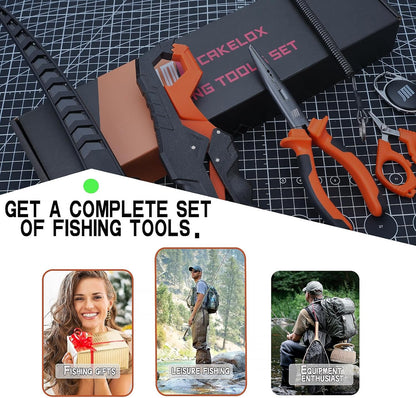 6pc Fishing Tool Kit - Safe Resistant Fishing Pliers with Lanyard, Fillet Knife, Floating Fish LipFishing Braid,Scissors Gripper, Tool Retractor, Fishing Gifts for Men