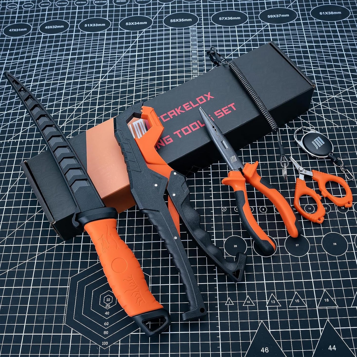 6pc Fishing Tool Kit - Safe Resistant Fishing Pliers with Lanyard, Fillet Knife, Floating Fish LipFishing Braid,Scissors Gripper, Tool Retractor, Fishing Gifts for Men
