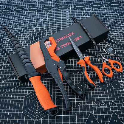 6pc Fishing Tool Kit - Safe Resistant Fishing Pliers with Lanyard, Fillet Knife, Floating Fish LipFishing Braid,Scissors Gripper, Tool Retractor, Fishing Gifts for Men