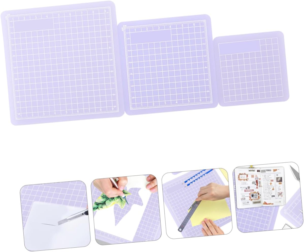 3pcs PVC Cutting Mat Translucent Grip Fabric Quilting Cut Mat Durable Non Slip Square Cutting Mat Pad for Scrapbooking Sewing 6x6cm 8x8cm 10x10cm
