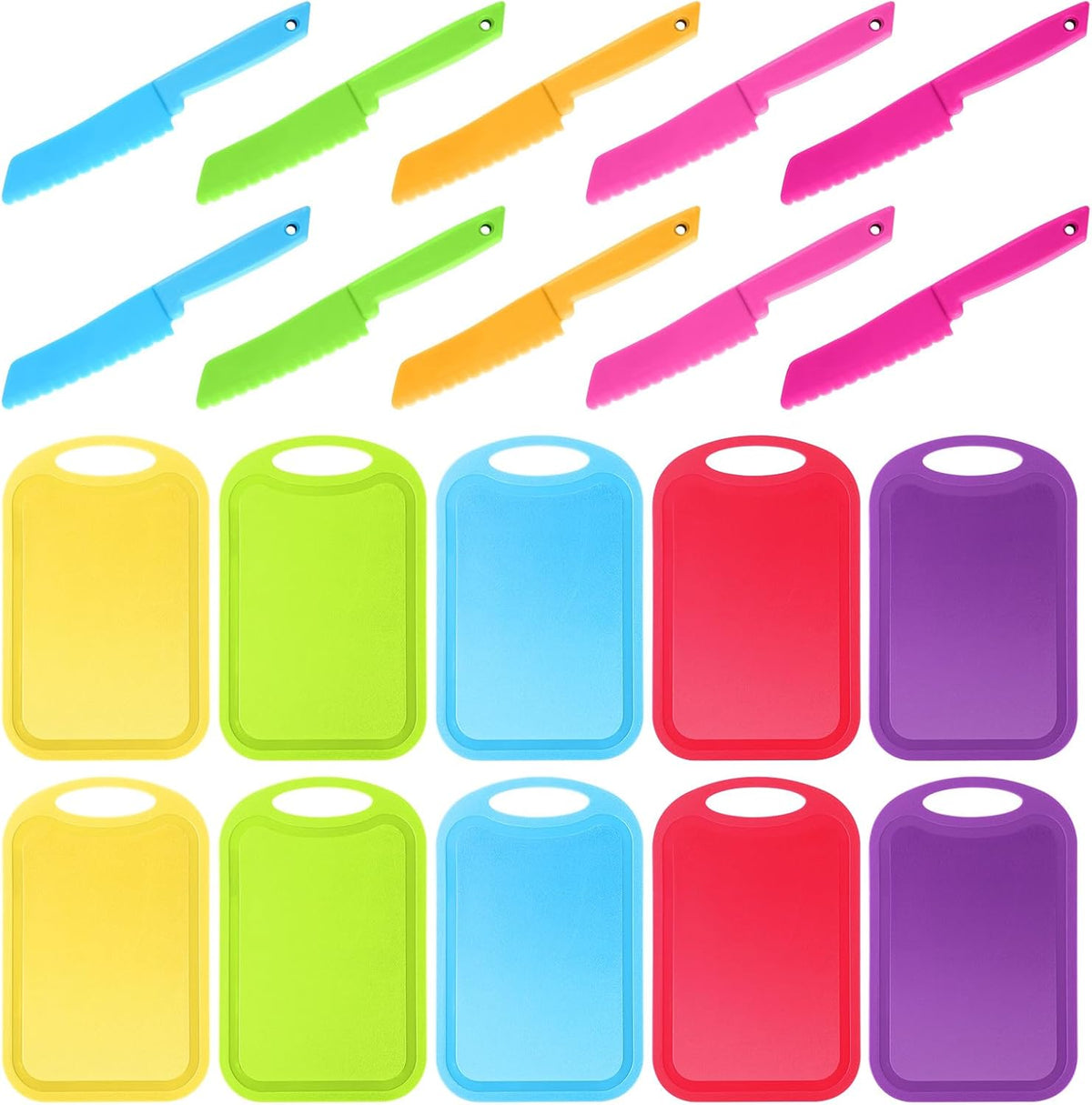 20 Pcs Kids Knife Set with Cutting Board, Toddler Safe Plastic Knives