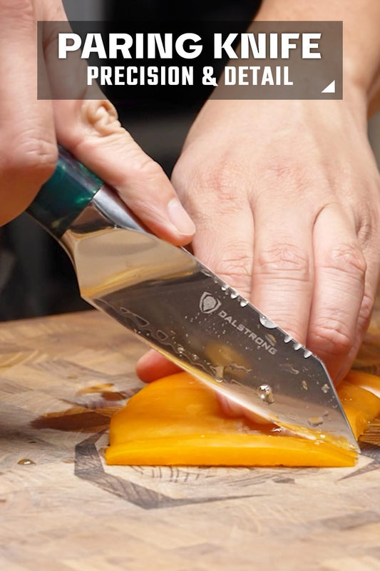 Valhalla 4" Paring Knife — 9CR18MOV HC Steel (8–12° Edge), Unique Wood + Resin Handle — For Peeling, Deveining, Trim Work & Precision Prep — Leather Sheath, Customer Support