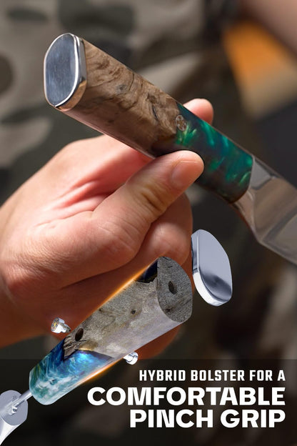 Valhalla 4" Paring Knife — 9CR18MOV HC Steel (8–12° Edge), Unique Wood + Resin Handle — For Peeling, Deveining, Trim Work & Precision Prep — Leather Sheath, Customer Support
