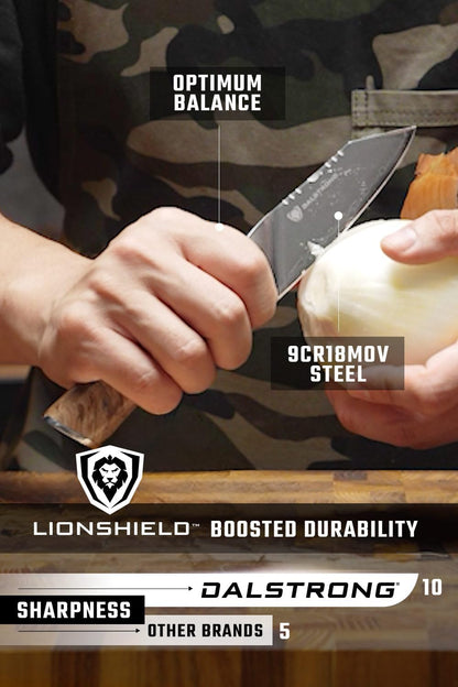 Valhalla 4" Paring Knife — 9CR18MOV HC Steel (8–12° Edge), Unique Wood + Resin Handle — For Peeling, Deveining, Trim Work & Precision Prep — Leather Sheath, Customer Support