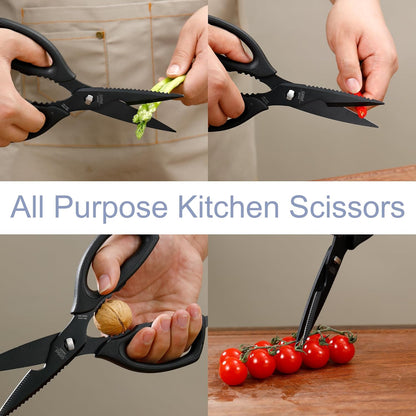 Kitchen Shears Come Apart Kitchen Scissors for Food Heavy Duty Chicken Bone Fish Nutcracker Can Opener Shears with Serrated Blade Premium Black Titanium Plated Stainless Steel 02A