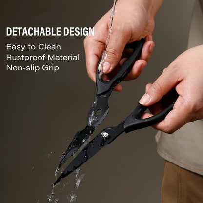 Kitchen Shears Come Apart Kitchen Scissors for Food Heavy Duty Chicken Bone Fish Nutcracker Can Opener Shears with Serrated Blade Premium Black Titanium Plated Stainless Steel 02A