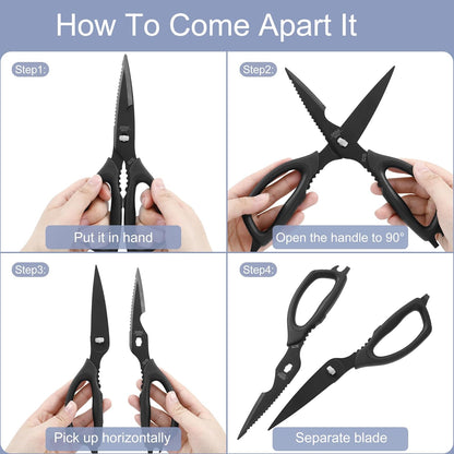Kitchen Shears Come Apart Kitchen Scissors for Food Heavy Duty Chicken Bone Fish Nutcracker Can Opener Shears with Serrated Blade Premium Black Titanium Plated Stainless Steel 02A