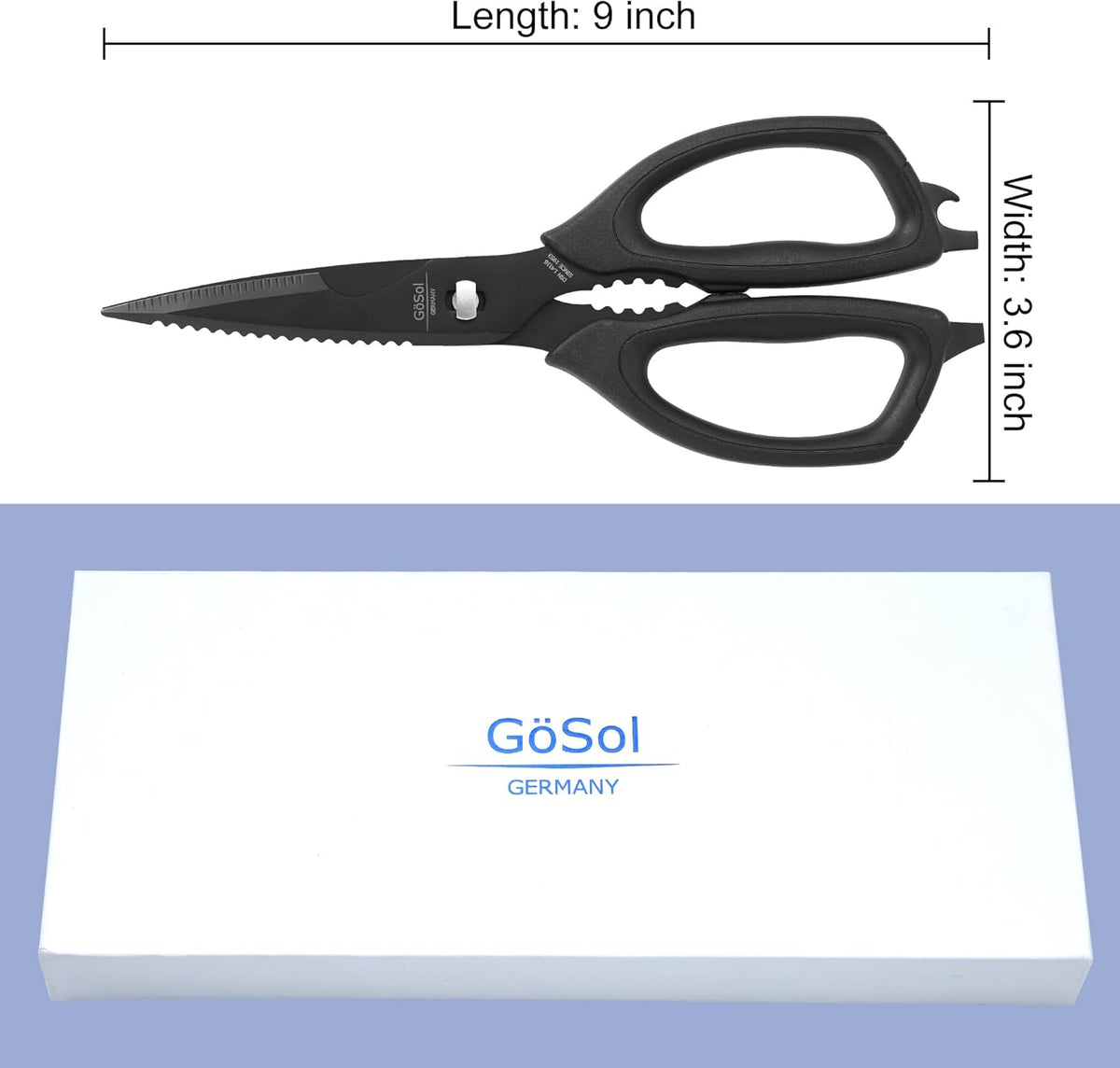 Kitchen Shears Come Apart Kitchen Scissors for Food Heavy Duty Chicken Bone Fish Nutcracker Can Opener Shears with Serrated Blade Premium Black Titanium Plated Stainless Steel 02A