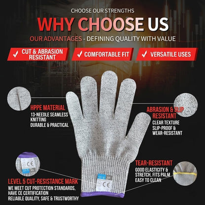 Cut Resistant Gloves Food Grade HDPE - Kitchen Safety Gloves for Chef Meat Cutting Oyster Shucking Mandoline Slicing