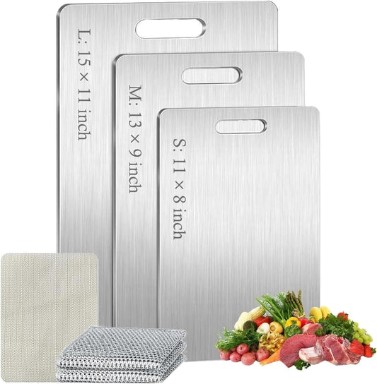 Titanium Cutting Board Set of 3, Titanium Cutting Boards for Kitchen, 100% Double Sided & Food-Grade Titanium Cutting Boards, Dishwasher Safe, Suitable for Separate Raw and Cooked Food (M+L+XL)