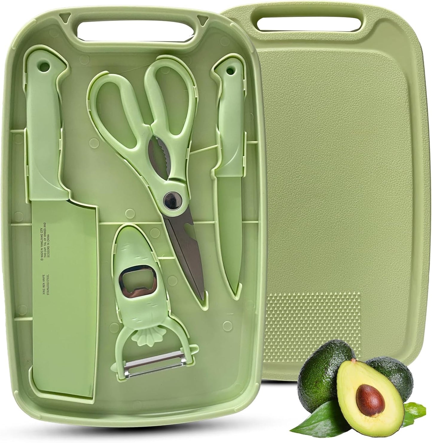 Knife and Cutting Board Set for Camping Travel College,Green
