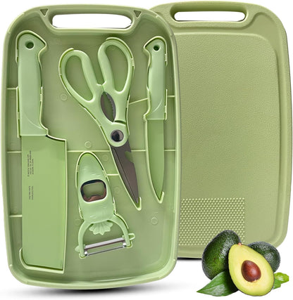 Knife and Cutting Board Set for Camping Travel College,Green