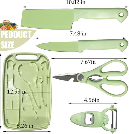 Knife and Cutting Board Set for Camping Travel College,Green