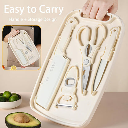 Knife and Cutting Board Set for Camping Travel College,Green