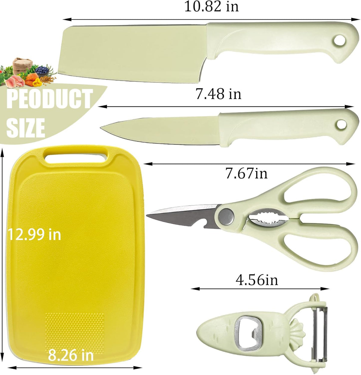 Knife and Cutting Board Set for Camping Travel College,Green