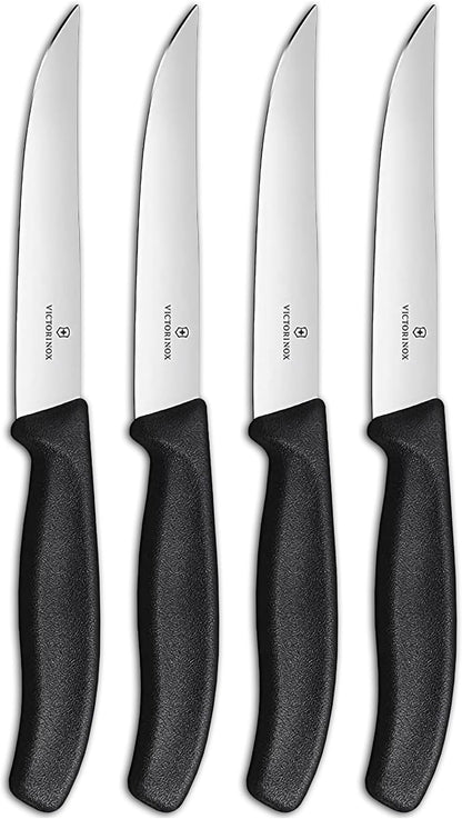Swiss Classic Steak Knives - Kitchen Utensils - Ergonomic, Stainless Steel Meat Knives - Black Handles, 4-Piece Set