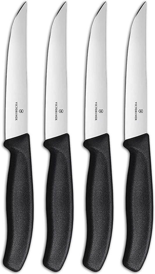 Swiss Classic Steak Knives - Kitchen Utensils - Ergonomic, Stainless Steel Meat Knives - Black Handles, 4-Piece Set