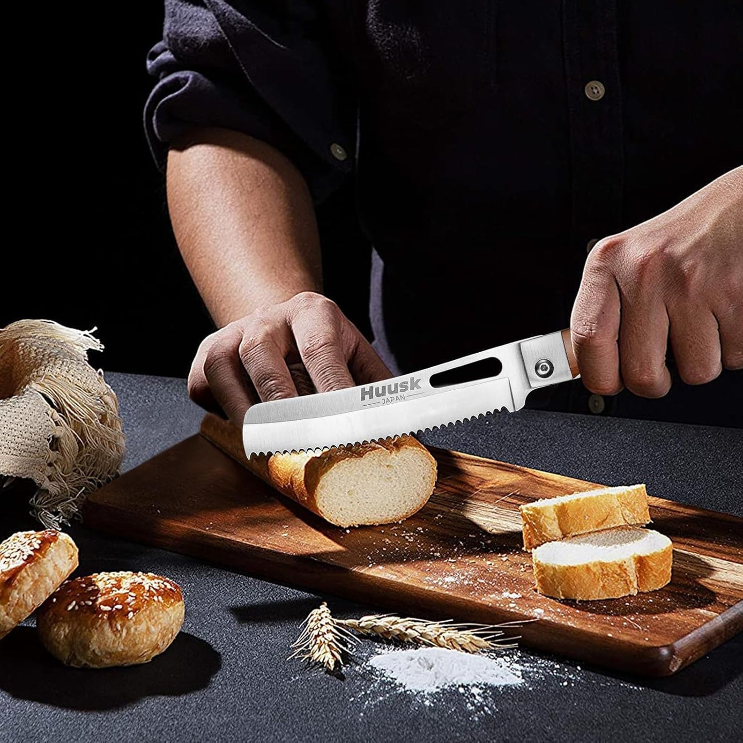 Huusk Japanese Folding Nakiri Knife - Pocket Chef Knives for BBQ | 440C Stainless Steel, Ultra Sharp Blade, Wooden Handle, Gift Box, for Trip Outdoor
