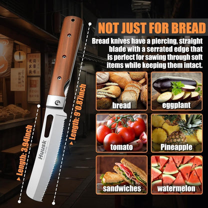 Huusk Japanese Folding Nakiri Knife - Pocket Chef Knives for BBQ | 440C Stainless Steel, Ultra Sharp Blade, Wooden Handle, Gift Box, for Trip Outdoor