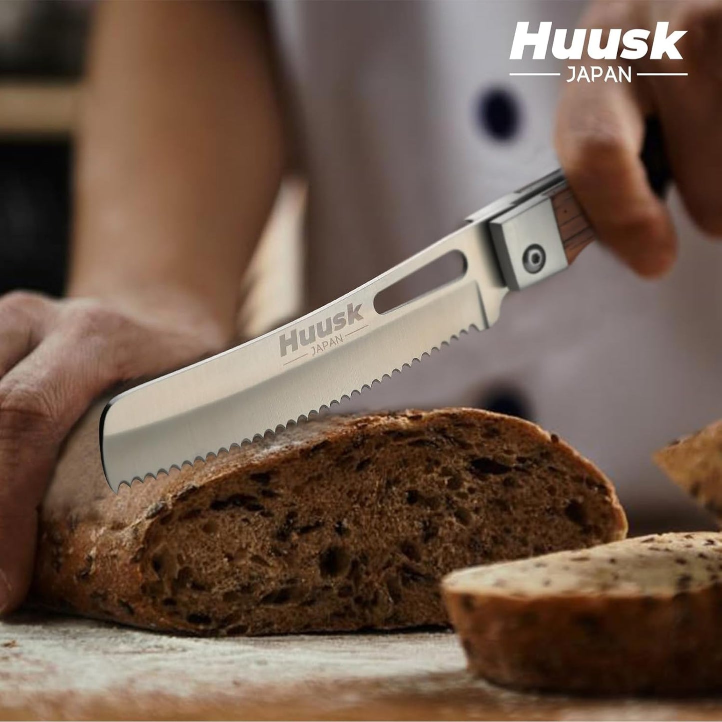 Huusk Japanese Folding Nakiri Knife - Pocket Chef Knives for BBQ | 440C Stainless Steel, Ultra Sharp Blade, Wooden Handle, Gift Box, for Trip Outdoor