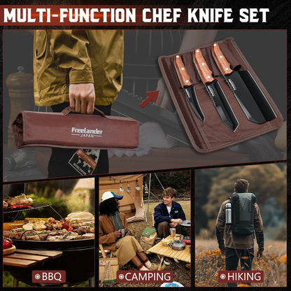 Professional Butcher Knife Set with Roll Bag for Meat Cutting | Full Tang Meat Cleaver with Ergonomic Wood Handle, Prolonged Edge Retention, Robust Blade, Portable Grill Knife Set for Men