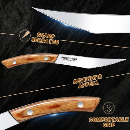Professional Butcher Knife Set with Roll Bag for Meat Cutting | Full Tang Meat Cleaver with Ergonomic Wood Handle, Prolonged Edge Retention, Robust Blade, Portable Grill Knife Set for Men